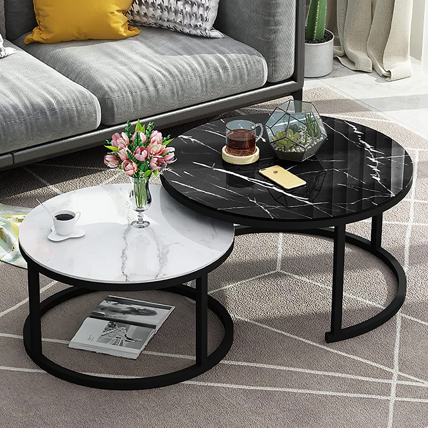 Table Basse de Salon Moderne pour Encombrement Réduit, Duo Gigogne en Verre Facile à Nettoyer