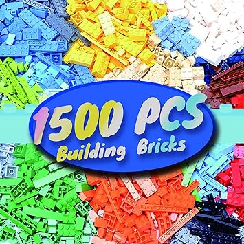 HUIZDQ 1500 Pieces Building Bricks, Classic Bulk Small Blocks, Classic Building Bricks Set Basic Building Blocks Compatible with All Major Brands