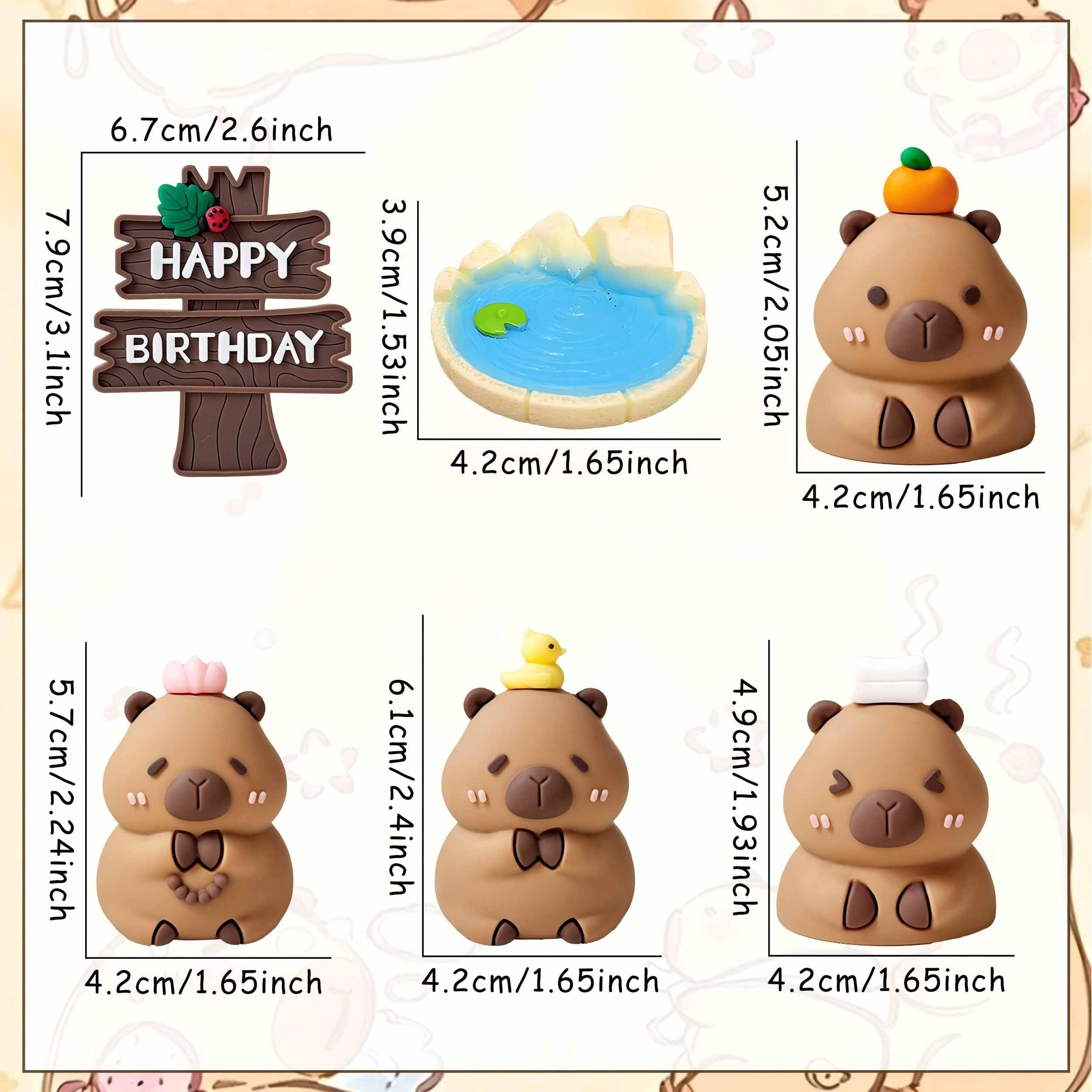 Yamobi 11 stuks Capybara verjaardagsfeestdecoraties, Capybara taartdecoratie, verjaardagsfeestaccessoires voor verjaardag, babyshower, decoraties