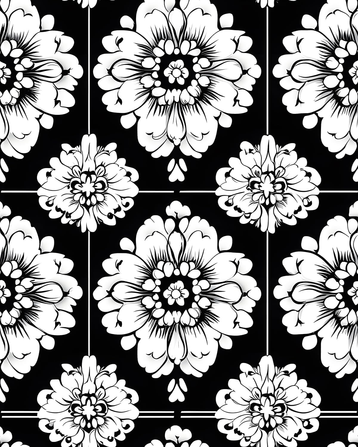 BOKEBEVE Extra Long Black and White Floral Wallpaper Peel and Stick Boho Modern Contact Paper Vintage Wallpaper Mural for Closet Cabinet Drawer Removable Renter Friendly 17.5 x 393.5In