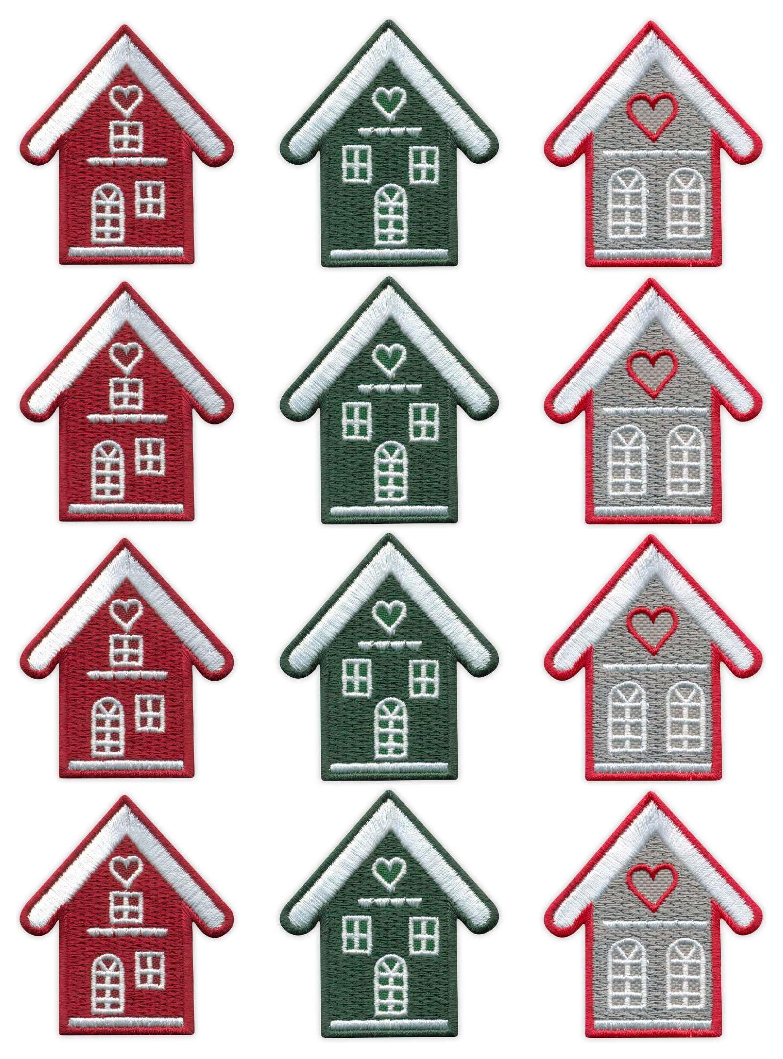 Set di quattro – Set di 3 case colorate – termoadesivo / termoadesivo – toppe ricamate / badge / emblema