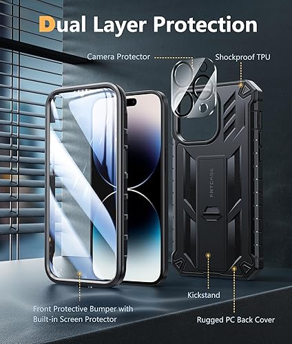 Miniatura 3 de FNTCASE Funda para iPhone 15-Pro-Max funda resistente de grado militar para teléfono celular con soporte  Protección de TPU a prueba de golpes