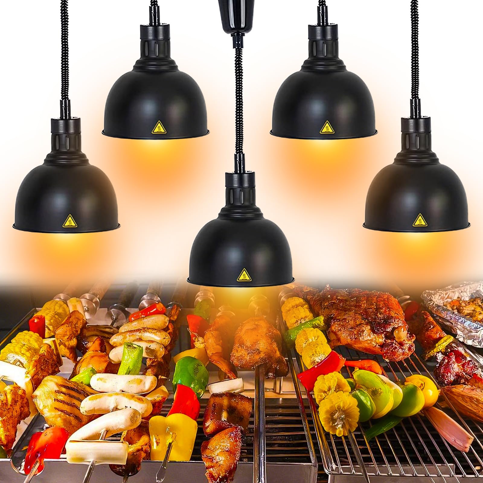Lampada Riscaldante per Alimenti Regolabile 60-180cm (Nero-25cm, 5) | Sospeso Lampade Scaldavivande per Cucina e Buffet, Lampade Riscaldanti Cucina, Mantiene il Cibo Caldo in Modo Stabile