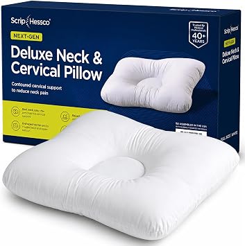Next-GEN Deluxe Neck & Cervical Pillow Breathable Fiber Fill D-Shaped Contour for Neck Pain & Headache Relief Dual Roll for Back & Side Sleepers Latex Free Midsize 22"x15" White