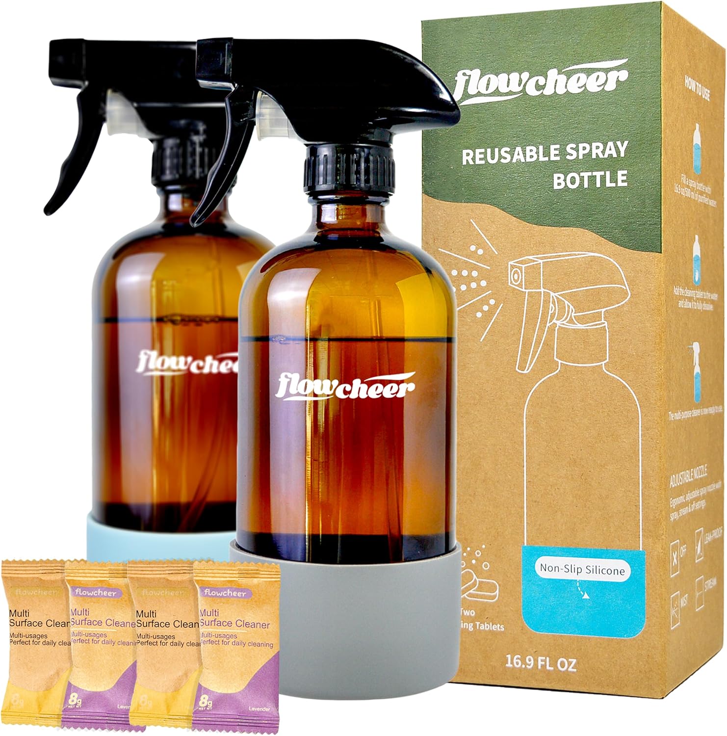 Multi-Surface Cleaner Kits-2 Pack Reusable Spray Bottles & 4 Pack All Purpose Cleaner Refills Tablet, 4 x 16.9 Fl oz Bottles of Spray Cleaner Lemon and Lavender Scent Multi-Surface Cleaner Kits-2 Pack Reusable Spray Bottles & 4 Pack All Purpose Cleaner Refills Tablet, 4 x 16.9 Fl oz Bottles of Spray Cleaner Lemon and Lavender Scent