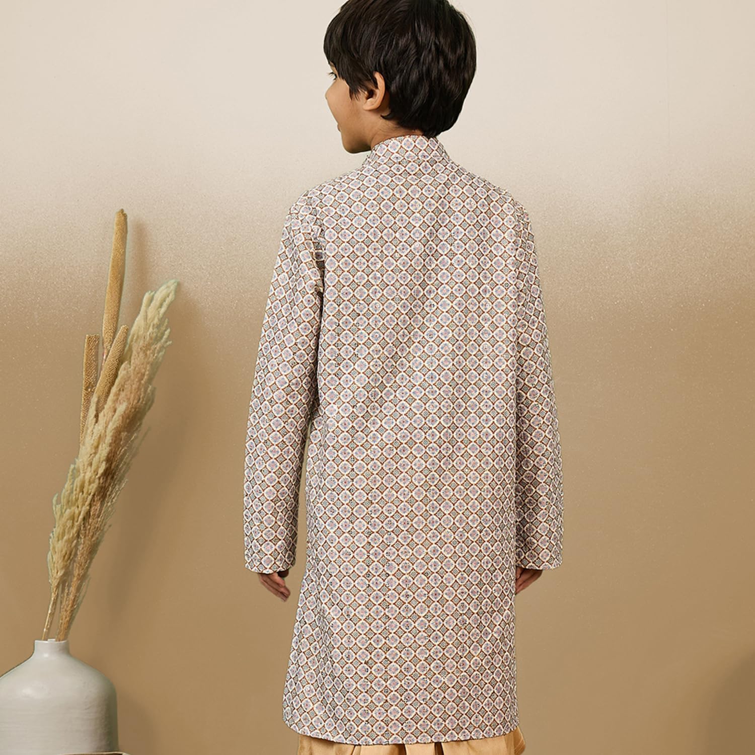Sanwara Chic & Classic Boys Printed Brown Sequins Designer Cotton Kurta (32) 2