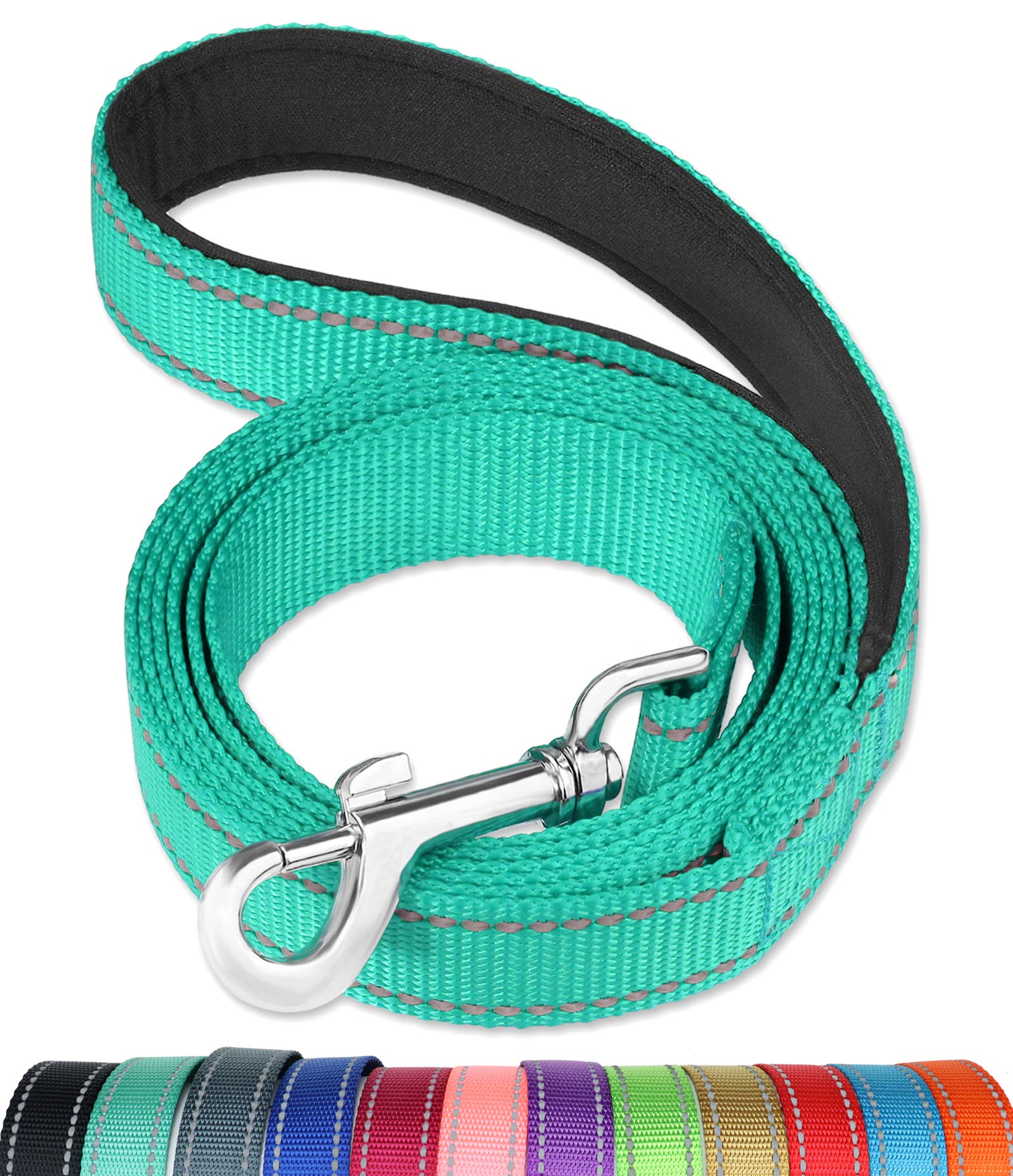 FunTags 6FT Reflective Dog Leash with Soft Padded Handle for Training,Walking Lead for Large, Medium,Turquoise