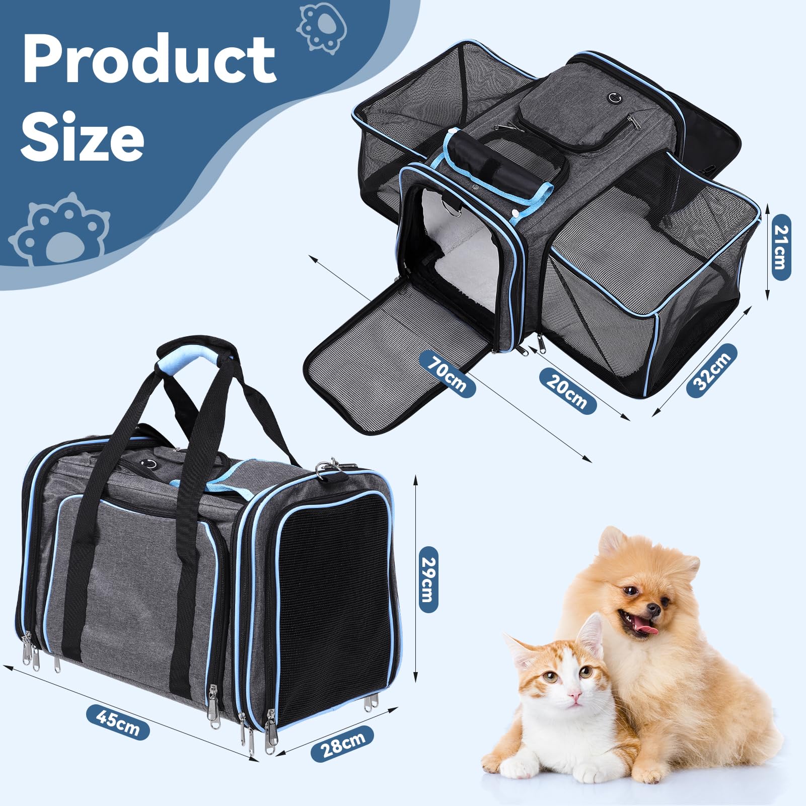 Erweiterbar Hunderucksack-Hunderucksack Bis 15kg,Faltbare Katzen Rucksack Mit Innerer Sicherheitsleine Und Haustiermatte,Atmungsaktive Und Leichte Dog Cat Backpack,Grau(Max.15KG)