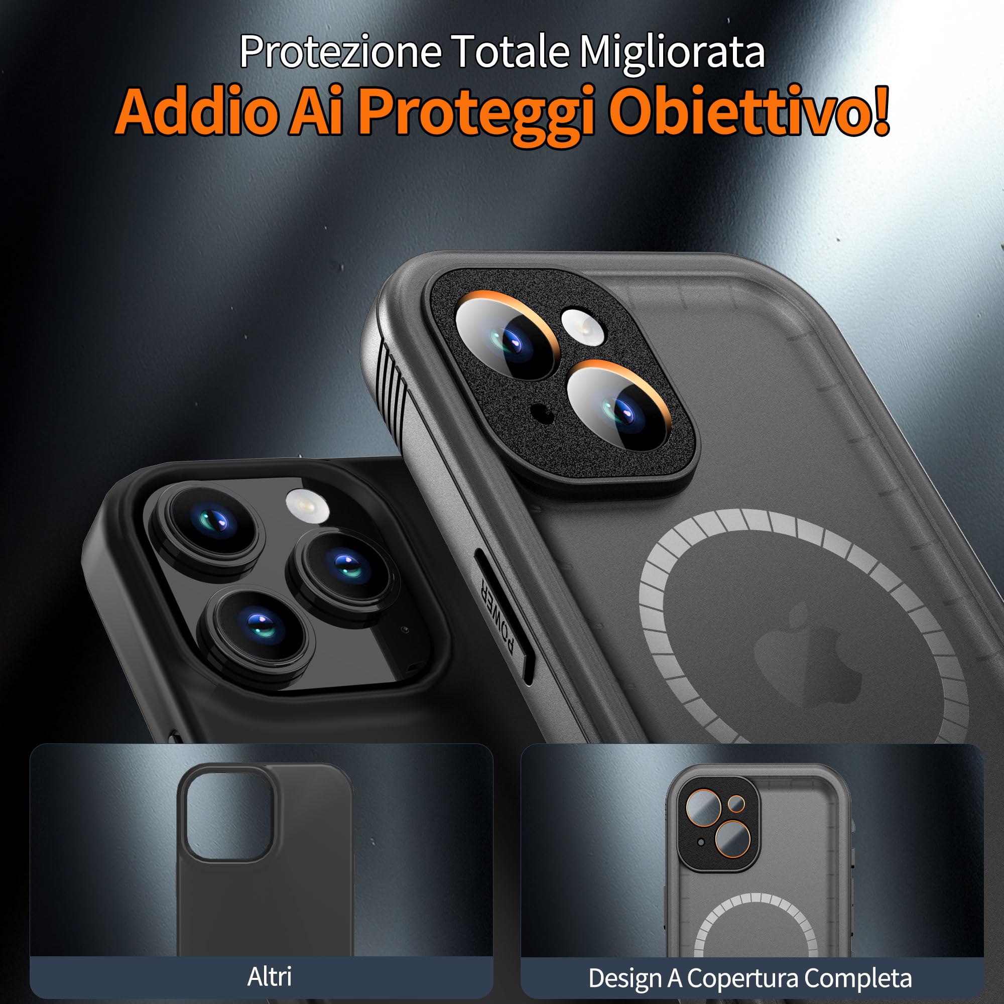 Cozycase Cover TOP 360 Antiurto IP68 Impermeabile Per iPhone 13 | Magnetica Per Magsafe, Rugged Militare, Subacquea Waterproof Case Anti Urto Resistente Antipolvere, Custodia Integrale. Nero