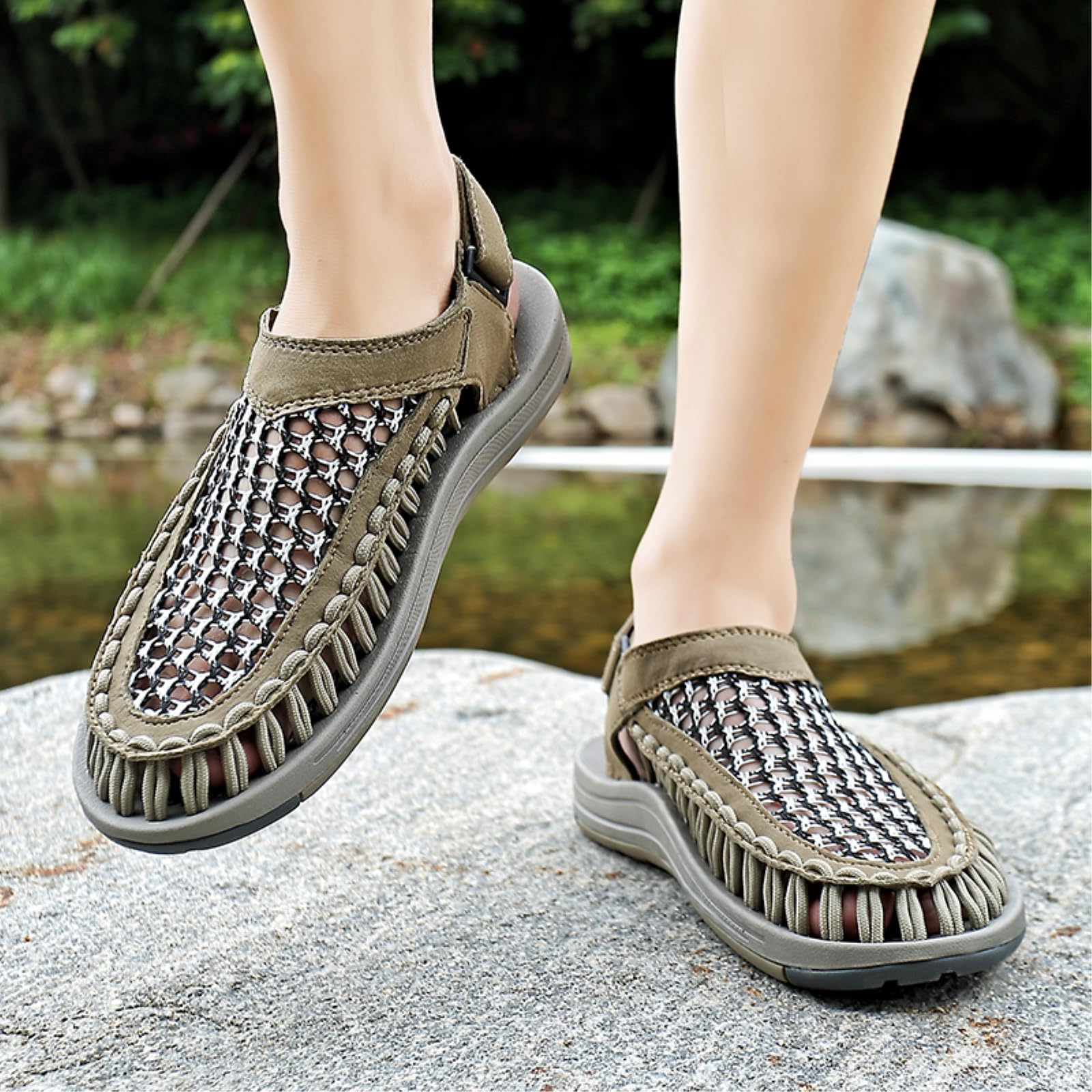 Sandalias De Verano La Moda Los Hombres Casual Al Aire Libre Apuestas Playa Tejidas A Mano Tamaño Grande para Hombres-black-46