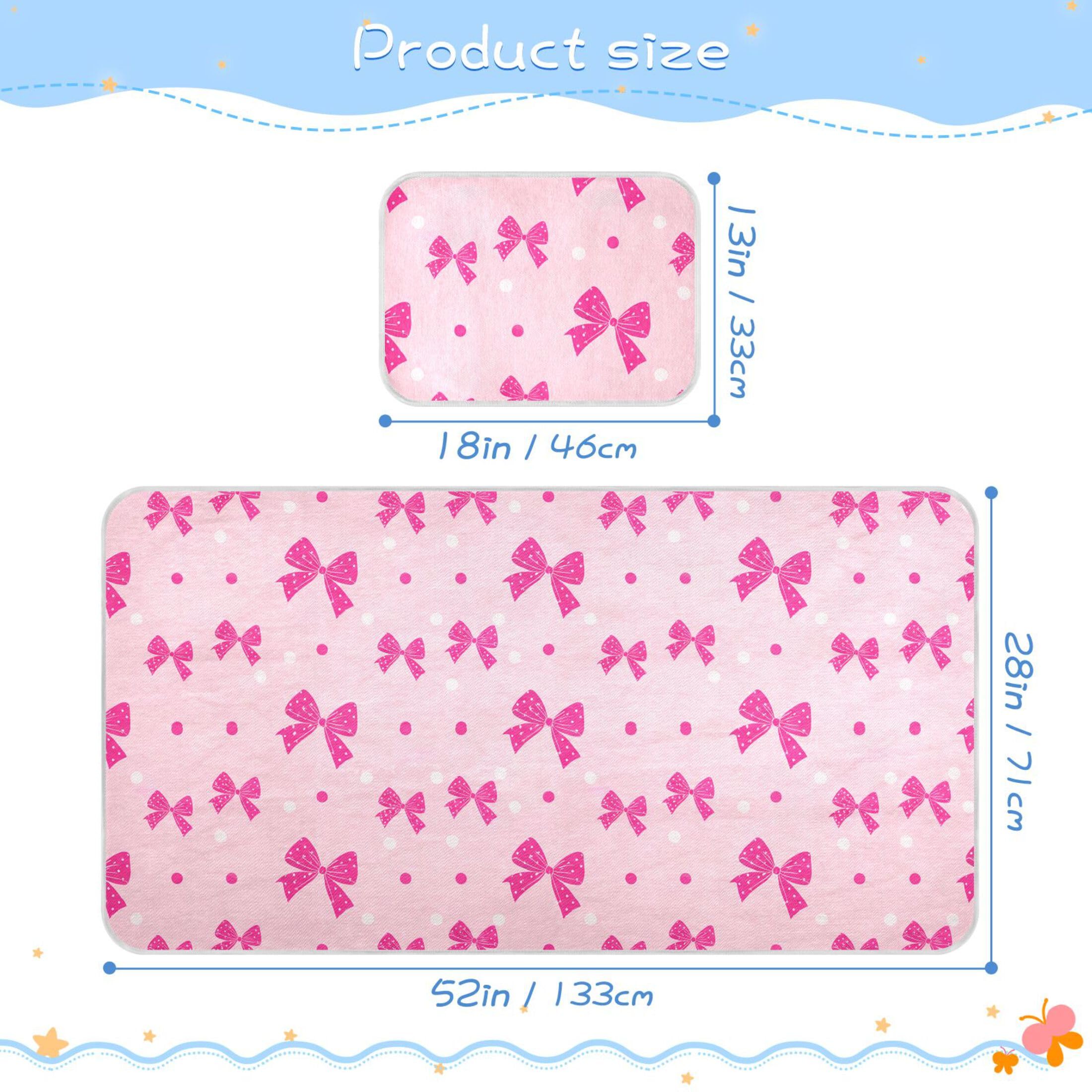Takiito Pink Bow Dot Baby Cooling Mattress Pad, Soft & Breathable Cooling Mat Keep Baby Cool in Summer 28x52 in, Nursery Essential