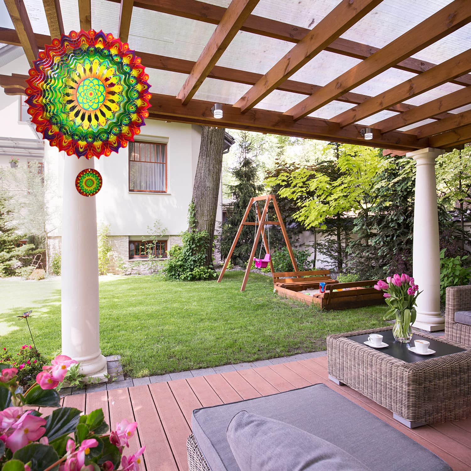 3D Mandala Windspiel 30cm Edelstahl Hängender Windspinner Metallkunst kinetische Dekor Garten Draußen Dekorationen