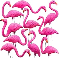 JOYIN 10 Pack Mini Pink Flamingo Yard Stakes - Rust-Proof Metal Legs, 3-10in Lawn Ornaments for Garden, Luau Party, Outdoor Decor