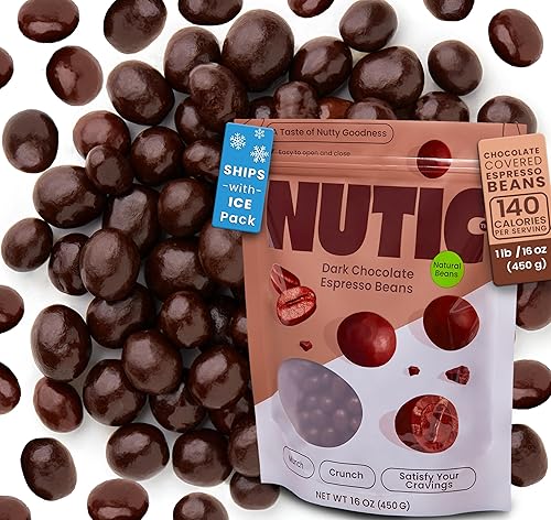 Nutic - Granos de espresso cubiertos de chocolate negro gourmet 1 libra Granos de café de chocolate negro Caramelo de espresso de chocolate a