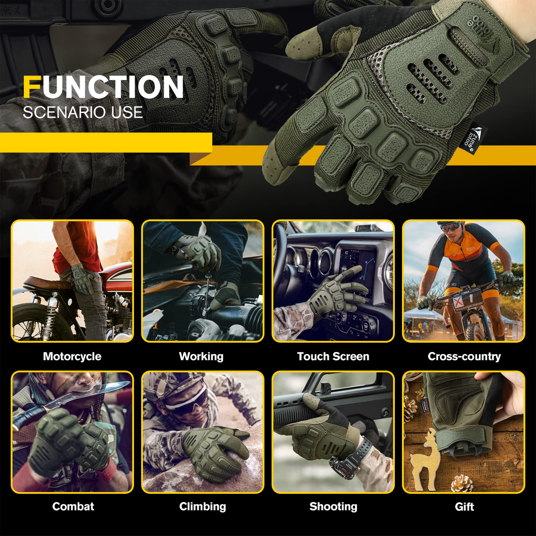 Zune Lotoo Guanti Moto Touch Screen Guanti Tattici Militari da Moto Uomo Guanti Softair TPR Protettivi per Donne Sport All'aperto Guanti Tattici Ciclismo Campeggio