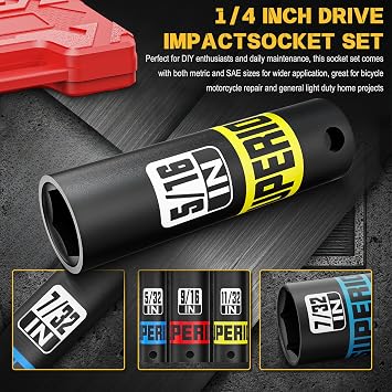 1/4 Inch Drive Impact Socket Set, 50 Piece Deep Sockets (SAE 5/32