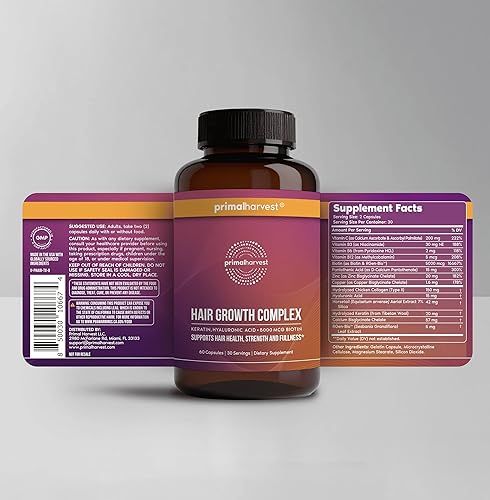 Miniatura 2 de Primal Harvest Vitaminas para el crecimiento del cabello, paquete de 2  120 píldoras, crecimiento natural del cabello, engrosamiento y suplemento