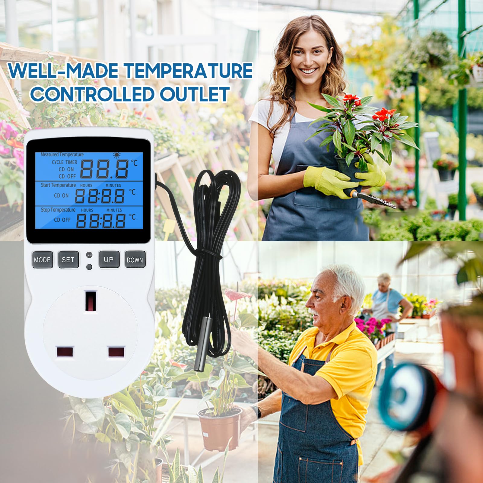Weytoll Termostato digital LCD con enchufe, control de calefacción y refrigeración para terrarios, acuarios y reptiles, control de temperatura con temporizador y sonda