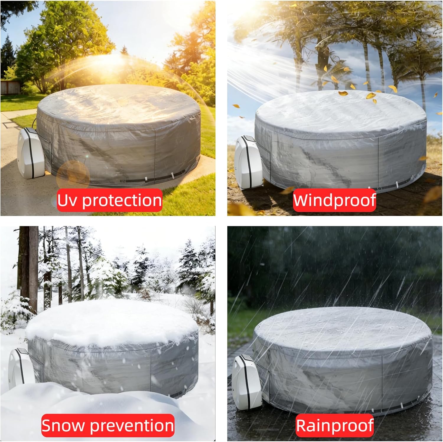 UCEDER Round Insulated Hot Tub Cover,Outdoor Waterproof Inflatable Hot Tub Thermal Cover with Install Door Design, Energy-Saving and Eco-Friendly Spa Cover for Keeping Warm