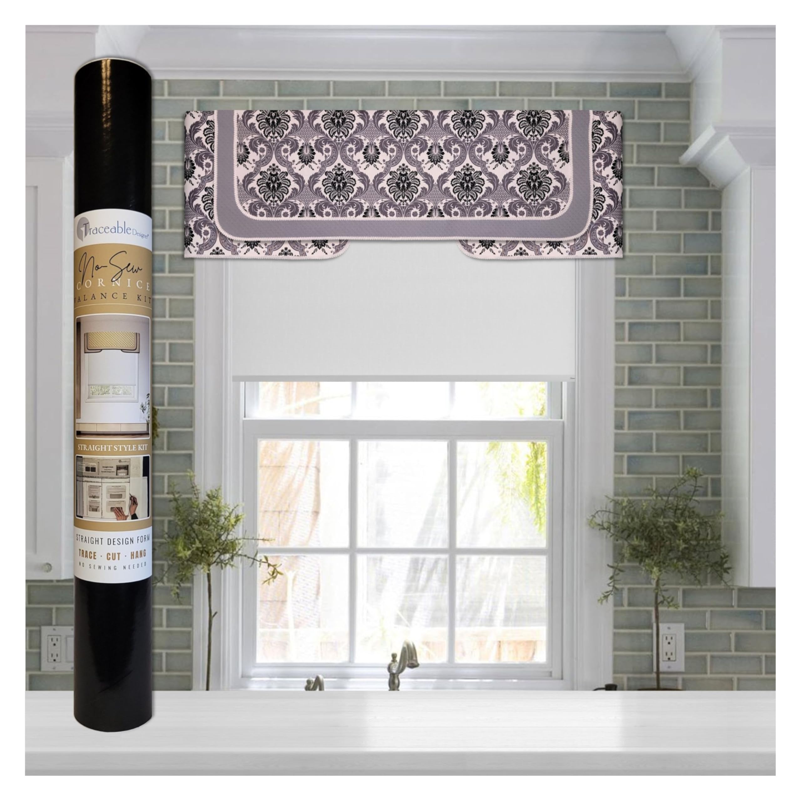 No-Sew Straight Cornice Valance Kit, Patented No-Sew Trace-Cut-Hang Design Form for Precision Shaping Without a Sewing Machine, Creates Modern DIY Window Toppers, Fits Curtain Rods