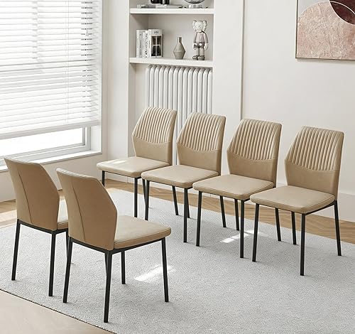 Miniatura 33 de Juego de mesa de comedor para 4, mesa de comedor rectangular irregular de madera moderna, sillas de comedor de cuero, 4 mesas y sillas, juego de 4