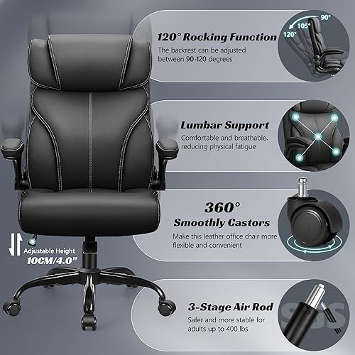 Miniatura 4 de Silla de oficina, ergonómicas grandes y altas sillas de escritorio para computadora, silla ejecutiva de cuero transpirable con reposabrazos