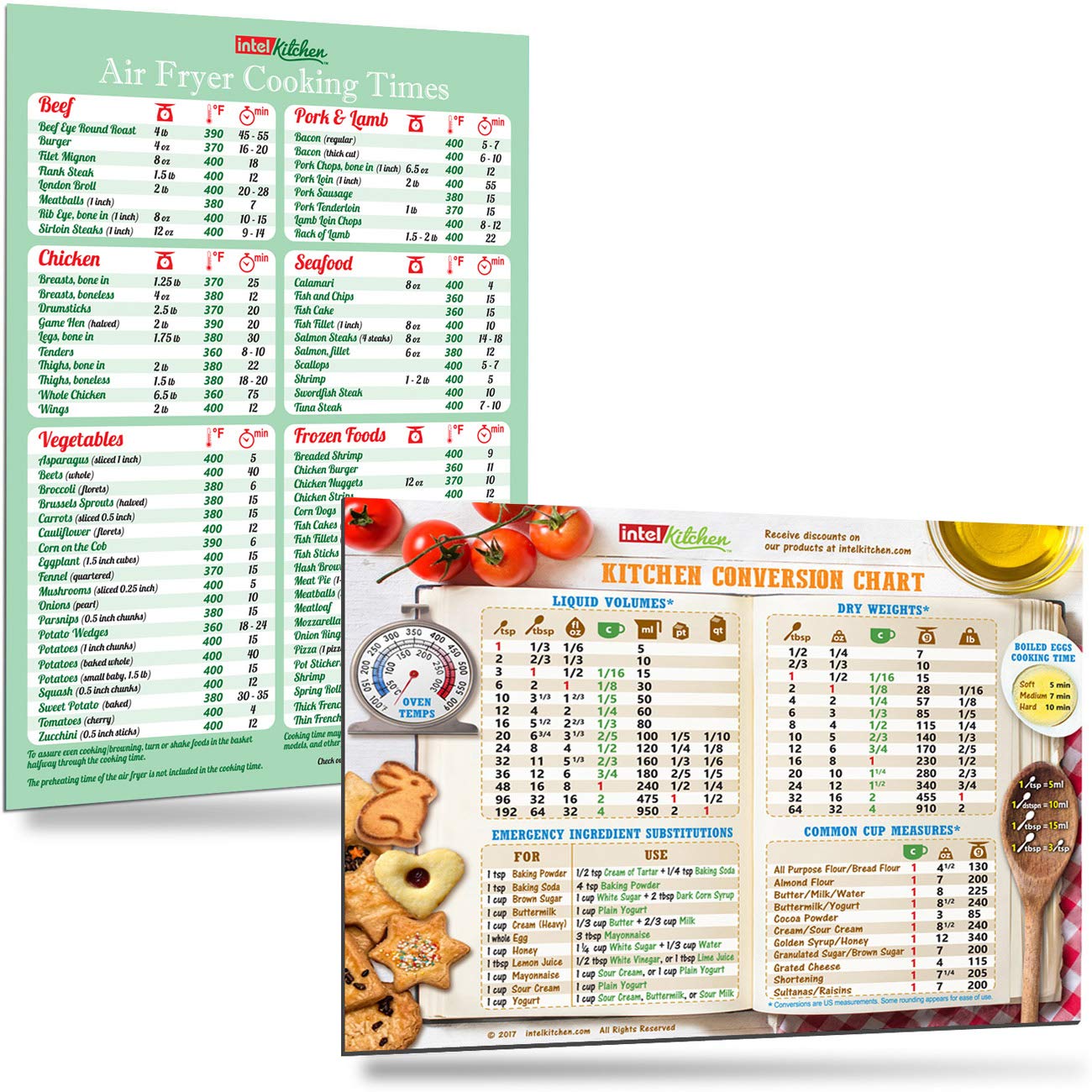 Cool Kitchen Gift Set: Green Air Fryer Cooking Times and Kitchen Conversion Chart Magnets 8