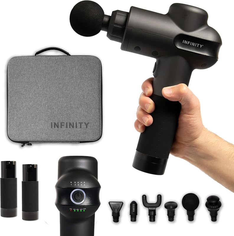 Dispositivo de masaje de percusión Infinity PR Pro Endurance (negro) Batería intercambiable incluida Motor sin escobillas de alto torque y rendimiento de 45 W Ocho horas de funcionamiento total (negro mate)