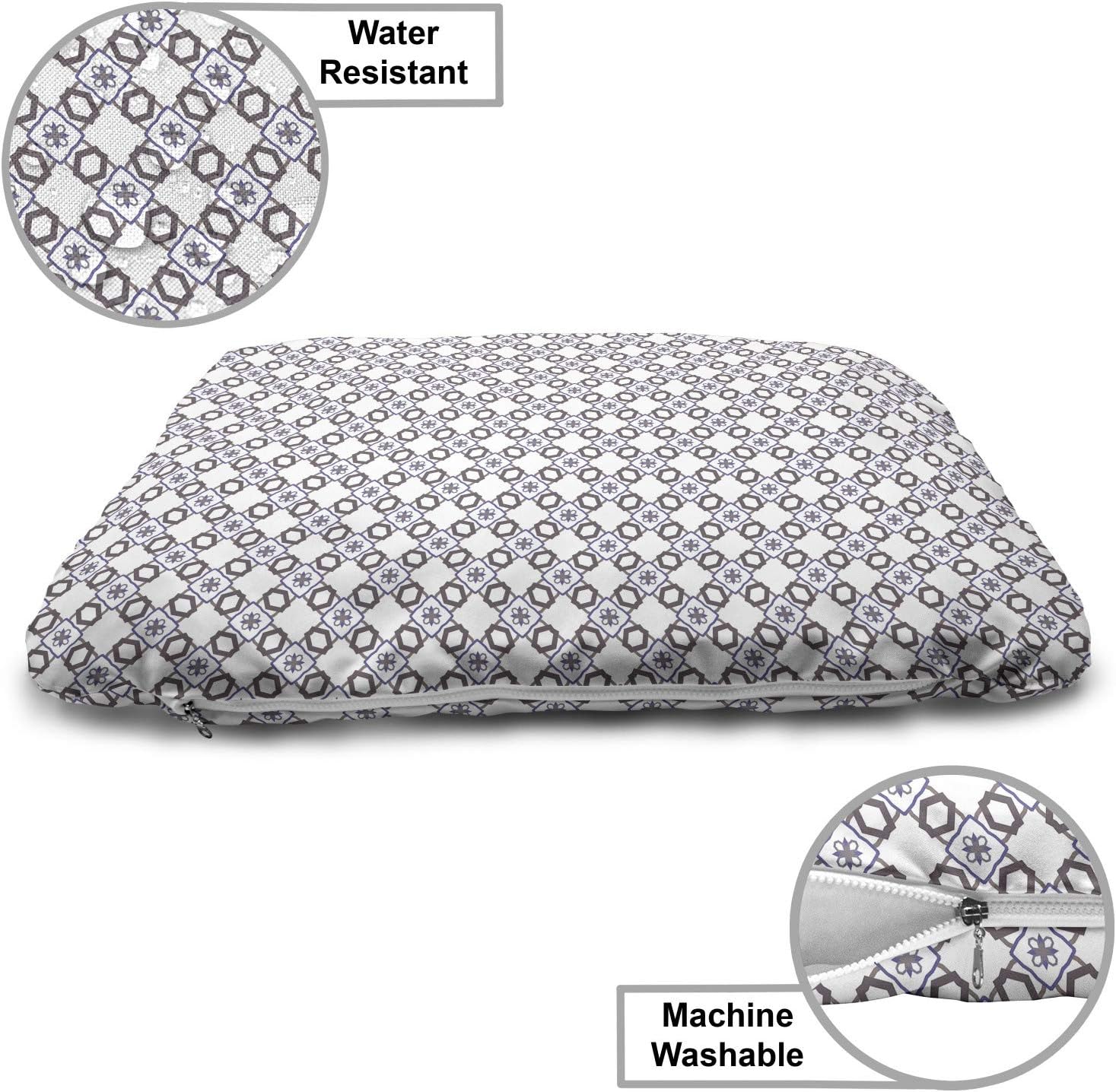 review Ambesonne Abstract Pet Bed, Continuous Diagonal Flowers Elements in Modest Romantic Tones Pattern, Chew Resistant Pad for Dogs and Cats Cushion with Removable Cover, 24