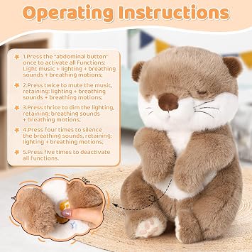 Breathing Otter Plush, Simulated Breathing, Music & Light, Baby