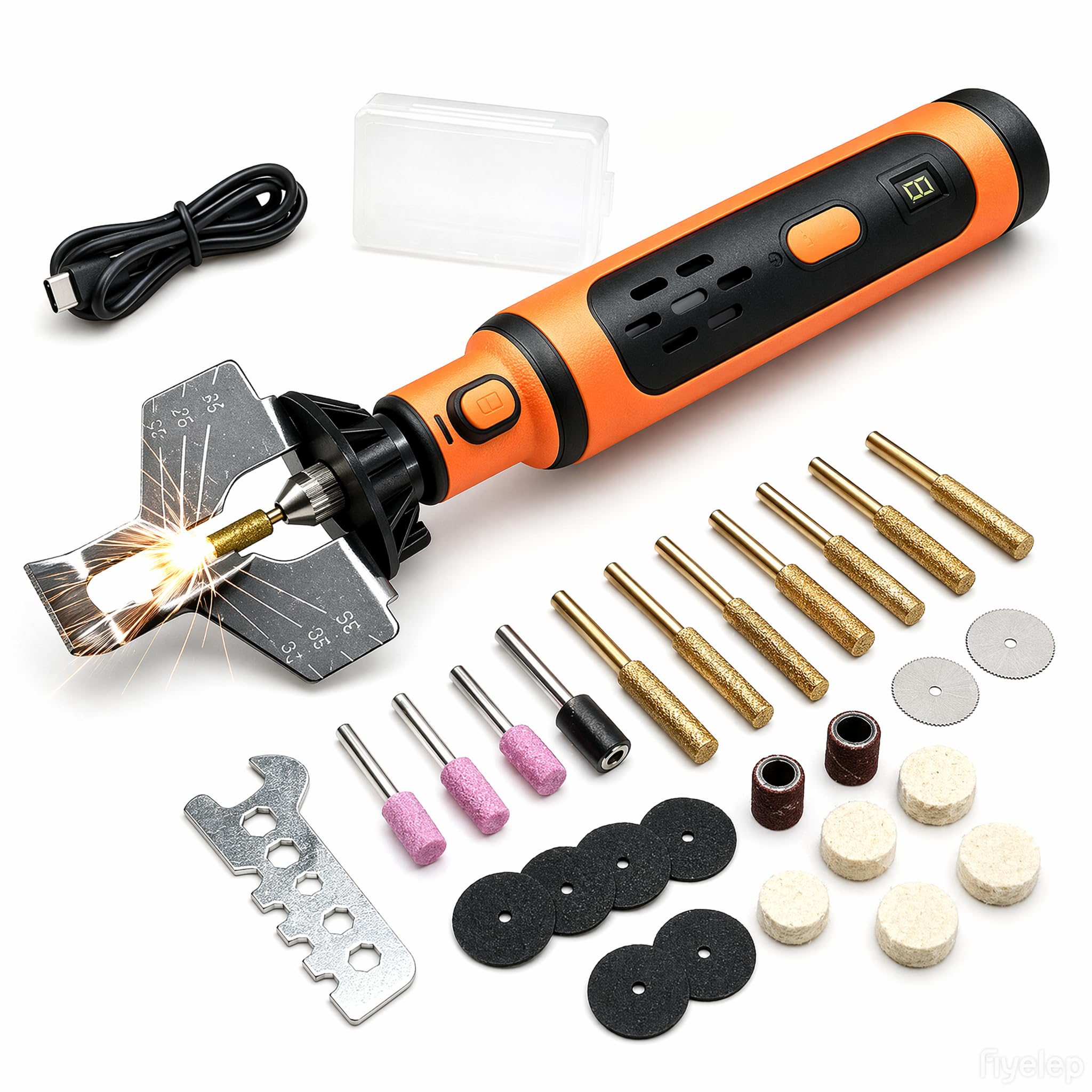 STKR Sharpene - Kit per affilare motosega elettrica con 7 punte diamantate rivestite in titanio, chiave inglese ed eBook, borsa per la conservazione e guanti di sicurezza, ottima idea regalo