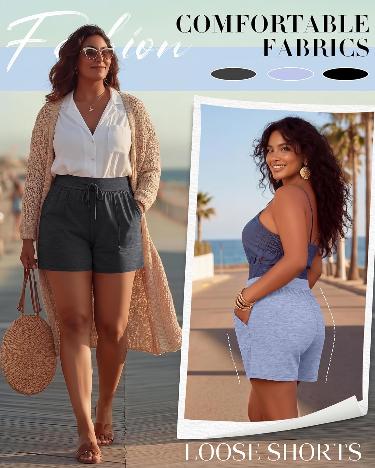 3 Pack Women's Plus Size Shorts, Drawstring Sweat Shorts Loose Lounge Running Athletic Shorts with Pockets - Image 4