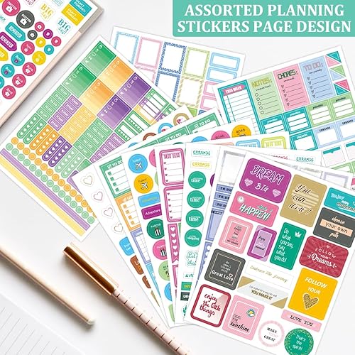 Miniatura 6 de Calcomanías de planificador estético, 24 hojasmás de 1380 calcomanías de planificador diario, fecha, mes, número, accesorios de planificador