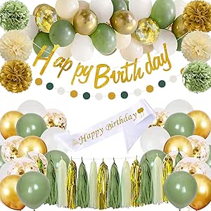 Ayayiya Sage Green Happy Birthday Backdrop Banner Decorations For Women,Greenery Birthday Backdrops Eucalyptus Leaves Photography Background Lady Girl Bday Party Decor Supplies Photo Booth Props 7x5ft