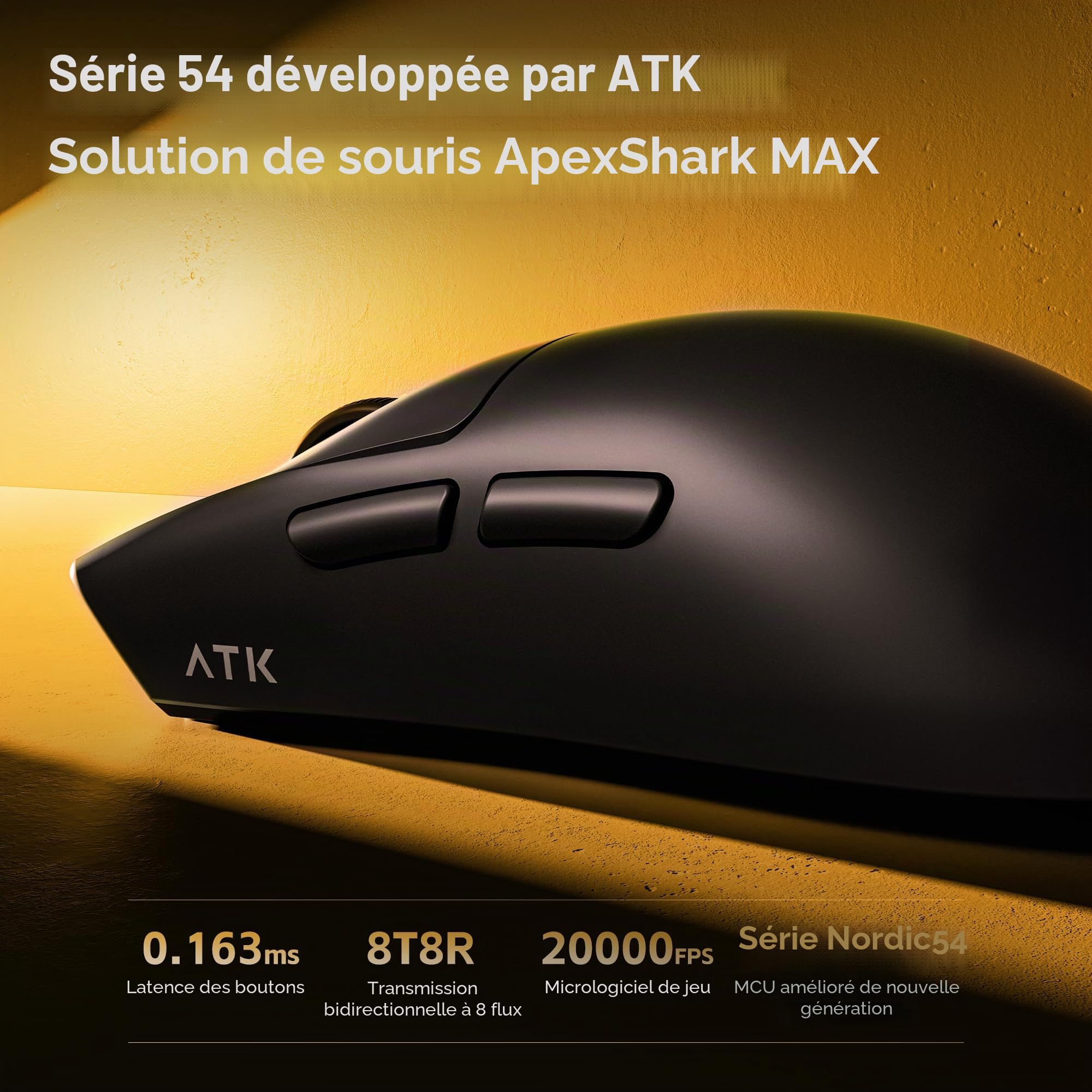 ATK Blazing Sky X1 V2 Extreme Souris de jeu sans fil, capteur ultra PAW3950, DPI jusqu'à 42 000, 54 g, poids léger, 8 K, autonomie de la batterie 265 heures, revêtement nano, double mode 2,4 G/filaire