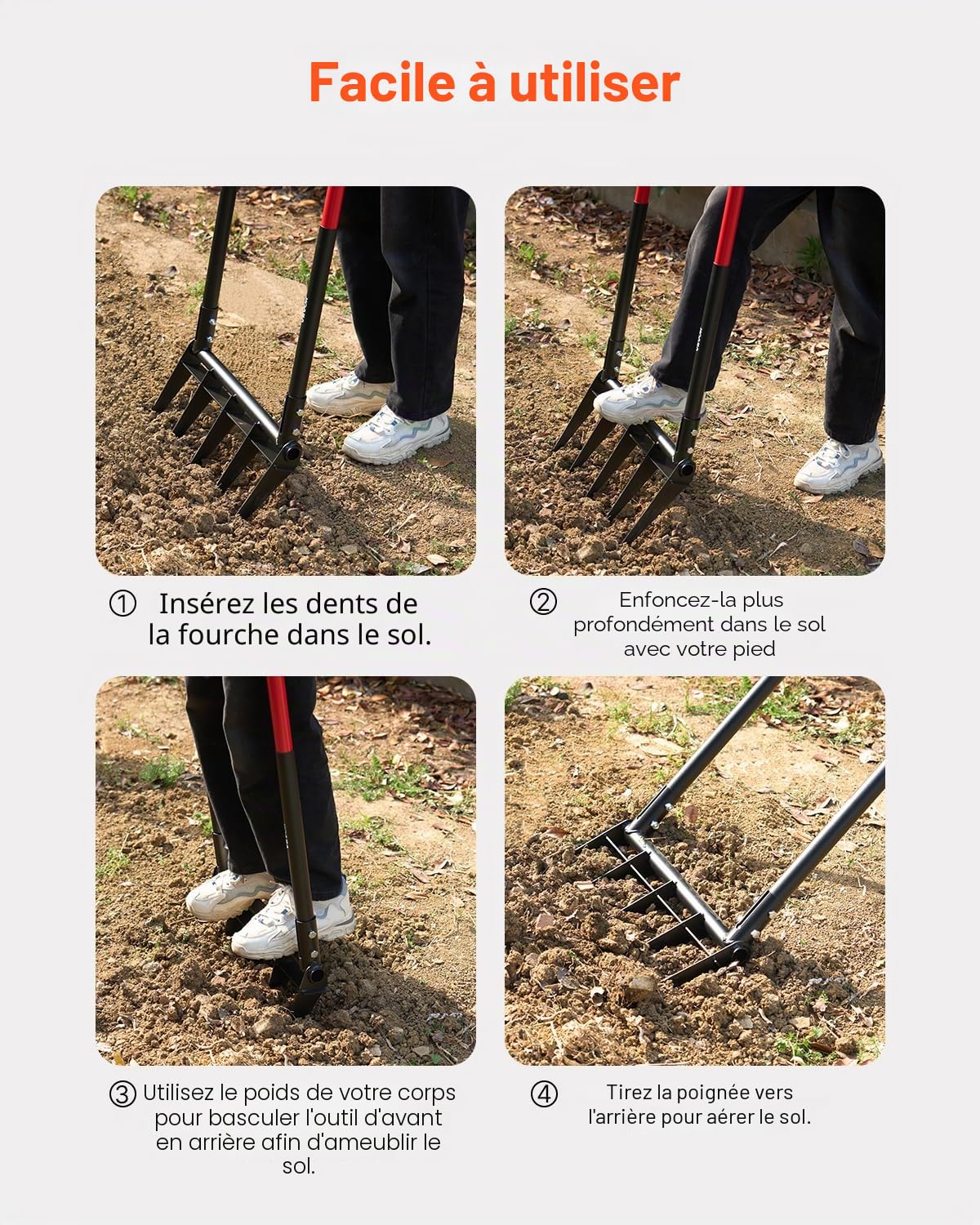 VEVOR Grelinette à 5 Dents, Fourche à Bêcher avec Double Manche en Fibre de Verre, Fourche de Jardin Large Robuste en Forme de U, Outil pour Jardinage, Compostage, Transplantation, Aération de Terre