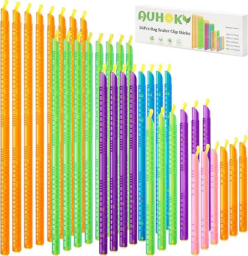 36Pcs Plastic Bag Sealer Sticks, AUHOKY Reusable Bag Sealing Clips