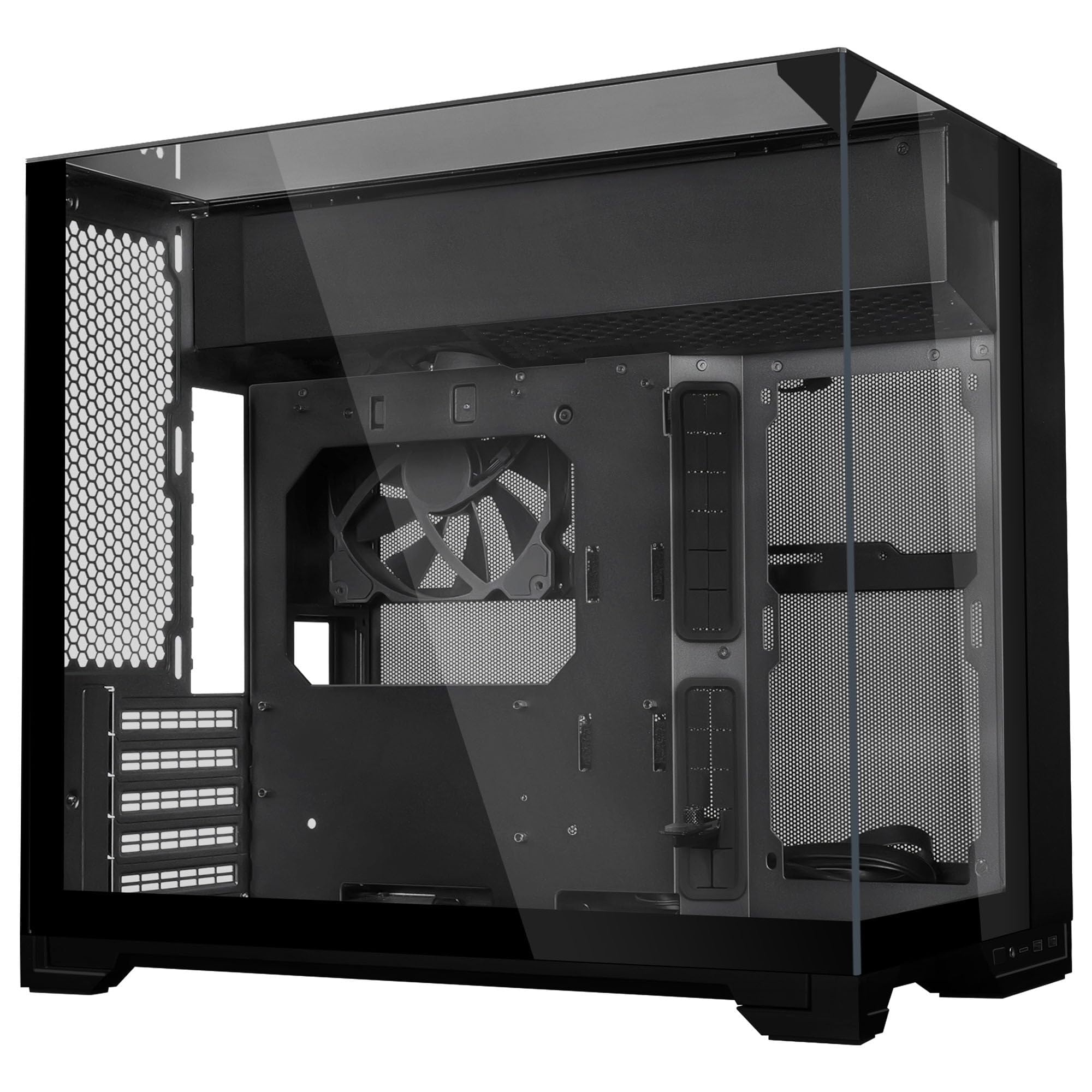 Lian Li O11 Vision-M PC-Gehäuse Schwarz | Dual-Chamber Midi-Tower mit 3-seitigem Tempered Glass für Micro-ATX und Mini-ITX