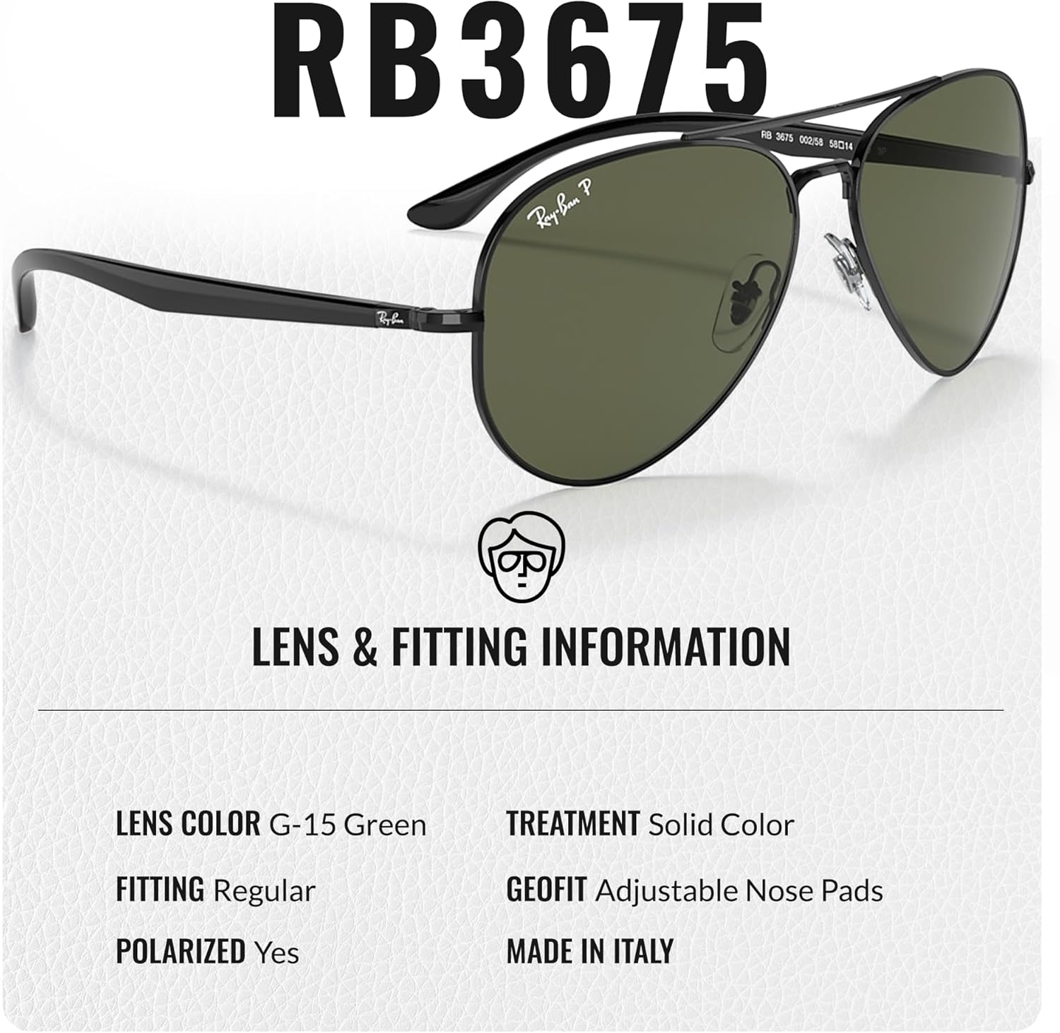 Ray-Ban RB3675 Pilot Shaped Sunglasses for Men & Women with Official RAYBAN Eyewear Kit