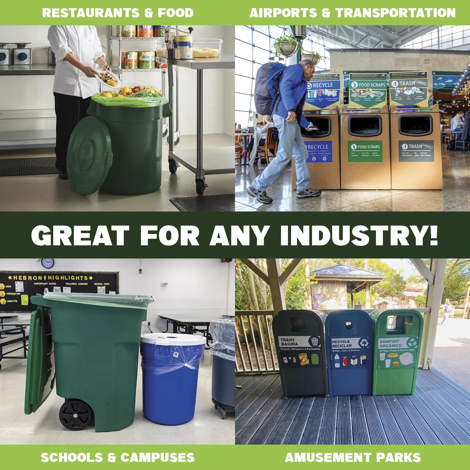 Simply Bio Bolsas de basura compostables de 31 a 35 galones, parte superior plana, resistentes, extragruesas de 1.57 mil, 132.49 litros, 100 bolsas, césped, patio y restaurante, ASTM D6400, US BPI, OK