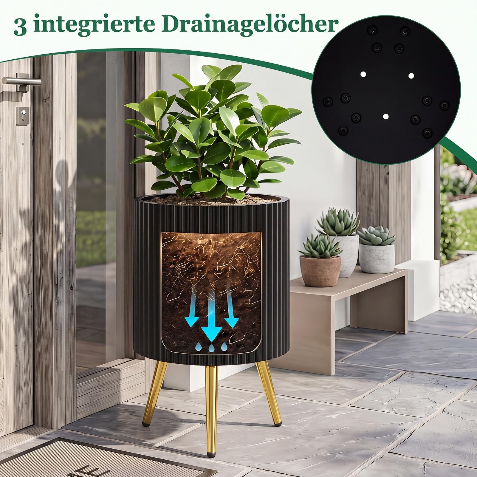 COSTWAY Blumentopf Metall, runder Pflanzkübel & Hocker mit Beinen (1 Pack)