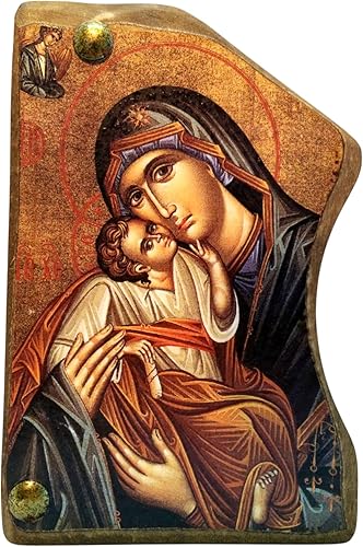 Miniatura 1 de Monte Athos ortodoxo griego de madera hecho a mano icono de la Virgen María y Jesucristo  MP4