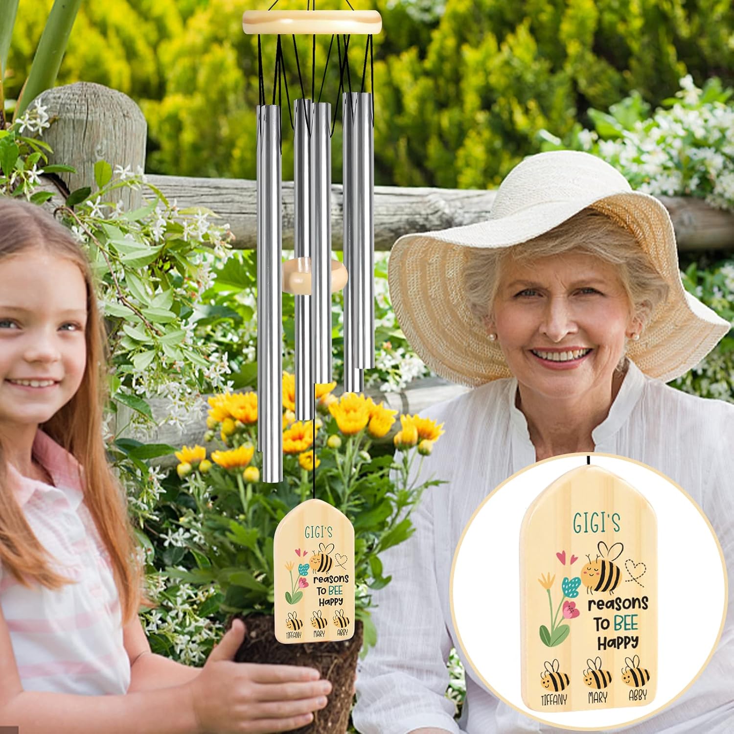 Jocidea Personalized Gigi Gifts Wind Chimes, Gifts for Gigi, Grandma Gift, Perfect for Mother's Day, Birthdays, Thanksgiving, Valentines Day or Christmas