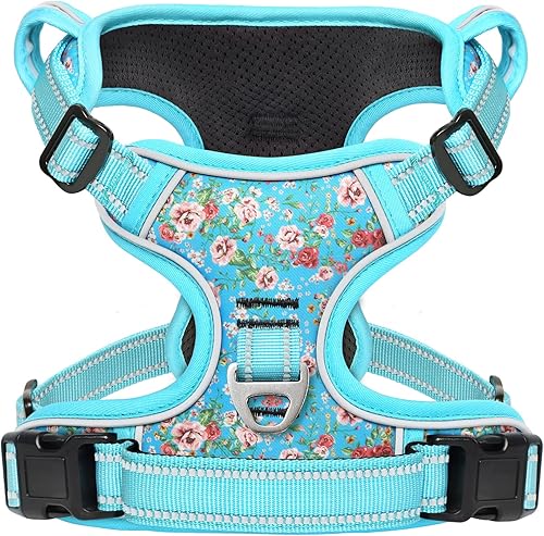 Miniatura 1 de Timos Arnés para perro sin tirones, arnés de chaleco con clip frontal para perros pequeños, arnés acolchado suave reflectante ajustable con 2