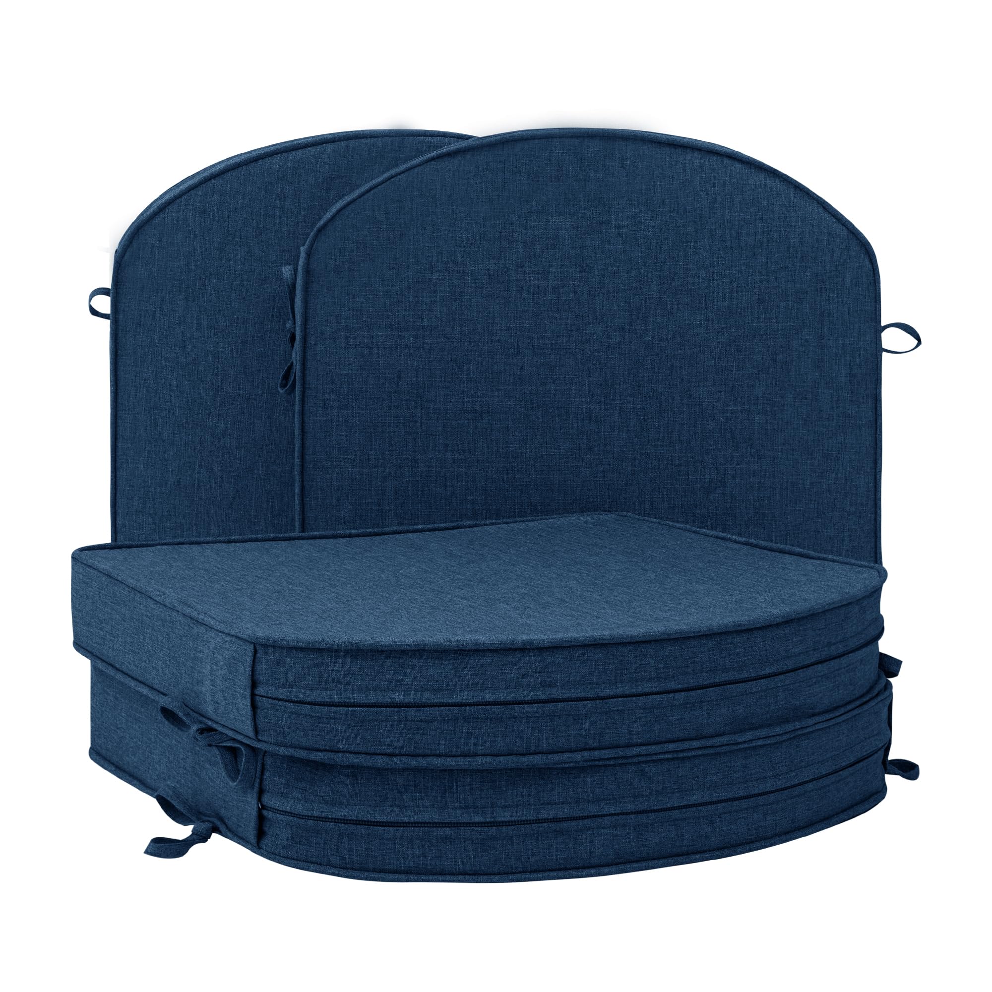 Photo 1 of Fitfree Outdoor Chair Cushions, Fade-Resistant & Water-Resistant, D Shaped Patio Furniture Seat Chair Pads Replacement with Ties, Non-Slip Bottom, Removable Cover, Set of 4, 19 x 19 Inch, Navy Blue