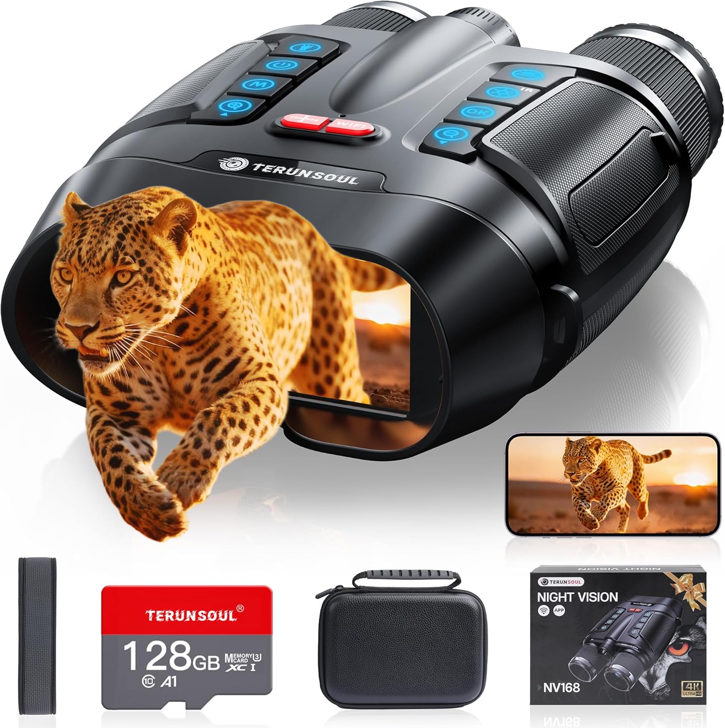 Product image of Night Vision Goggles - Smart APP 4K Night Vision Binoculars, 10000mAh Battery, 128GB Card Included, 3'' UHD Screen & 8X Zoom Binoculars, 2000FT Range Goggles for Camping, Hunting, Security (Black)