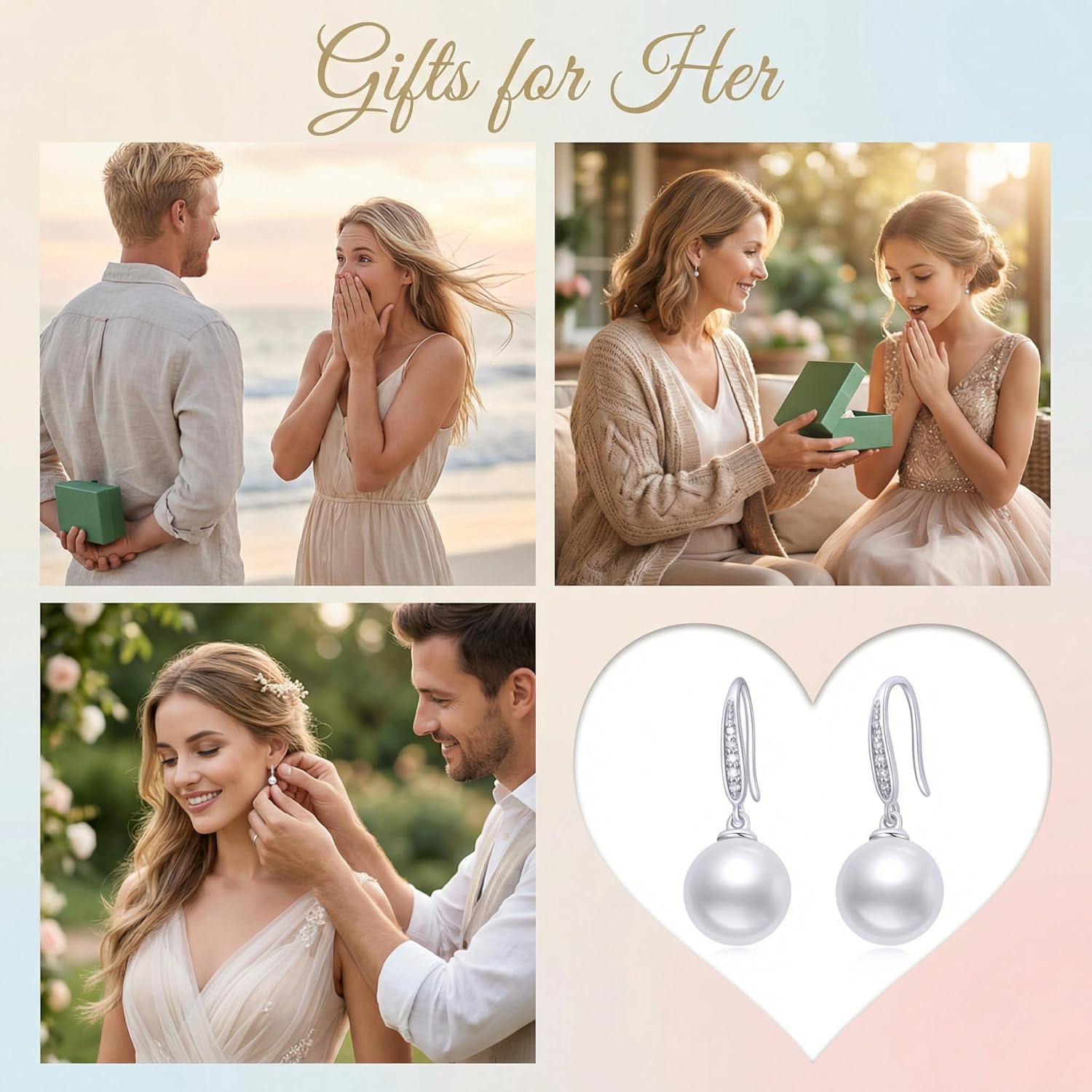 10k White Gold Diamond and Freshwater Cultured Pearl Dangle Earrings for Women