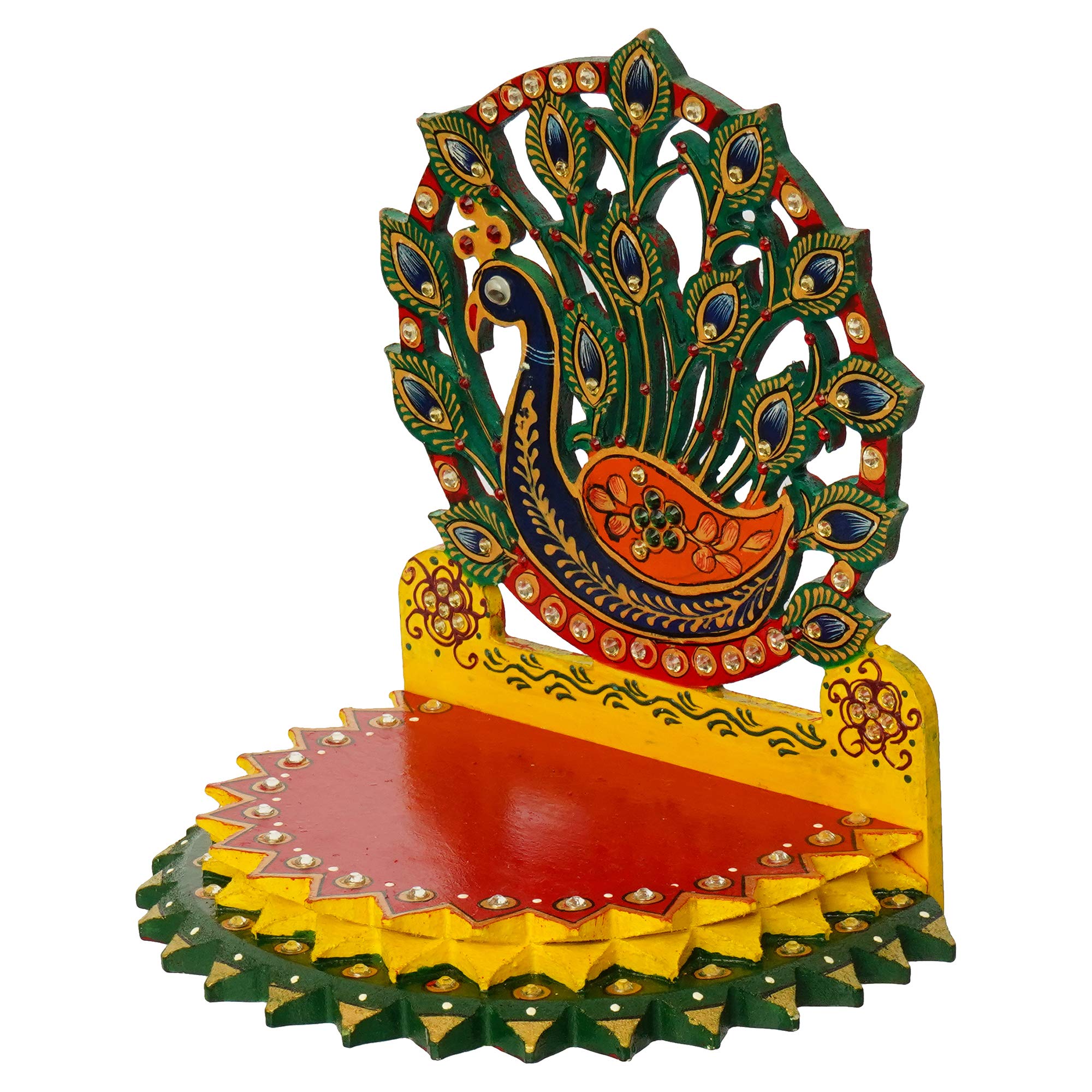 CAPIO ART Wooden Singhasan Peacock Shaped for Laddu Gopal Ganesha Krishna God Idols | Decorative Ladoo Gopal Pooja Chowki Sihasan for Temple Mandir Puja Idol Decoration Gifts Items (8" x 6" x 8.5") - Image 4 thumbnail
