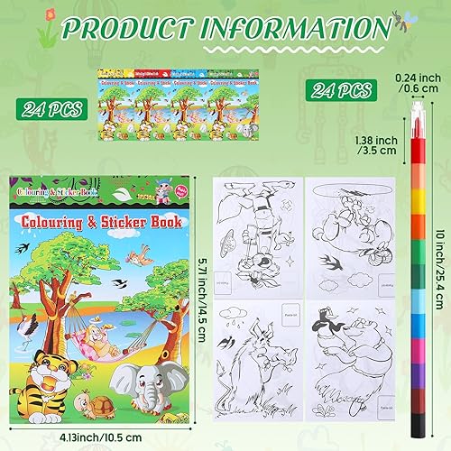 Miniatura 2 de Teling 24 libros para colorear de animales de safari con 24 piezas de crayones apilables arcoíris apilables para niños, zoológico de la selva,