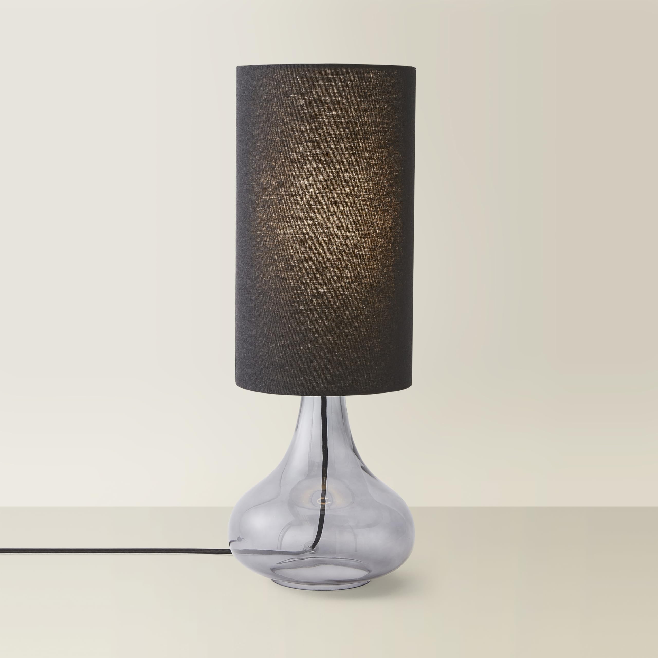Valuelights Unisex Black Sylvie Linen Tall Shade Smoked Glass Teardrop Squat Table Lamp